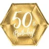 Party Deco Popierinės lėkštutės auksinės "50 gimtadienis" 6vnt