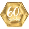 Party Deco Popierinės lėkštutės auksinės "60 gimtadienis" 6vnt