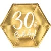 Party Deco Popierinės lėkštutės auksinės "30 gimtadienis" 6vnt