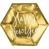 Party Deco Popierinės lėkštutės auksinės "Happy new year" 6vnt