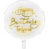PartyDeco Folinis balionas "Happy birthday" baltas 35 cm