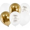 Party Deco Balionų rinkinys "Happy Birthday To You" balta-auksinė 30cm 6 vnt