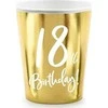 PartyDeco Vienkartiniai puodeliai auksiniai "18 birthday" 220ml 6 vnt