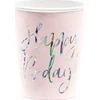 PartyDeco Vienkartiniai puodeliai rožiniai "Happy birthday" 220ml 6 vnt