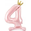 PartyDeco Pastatomas rožinis balionas Skaičius su karūna, 84cm, Skaičius: 4