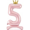 PartyDeco Pastatomas rožinis balionas Skaičius su karūna, 84cm, Skaičius: 5