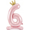PartyDeco Pastatomas rožinis balionas Skaičius su karūna, 84cm, Skaičius: 6