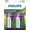 Dvi Philips D tipo 3000mAh įkraunamos baterijos pakuotėje