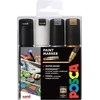 Posca - PC8K - Broad Tip Pen - Gold, Sidabrinis, Juodas and Baltas, 4 pc