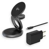 Prestigio „Twist 3-in-1“ belaidė „Qi2“ įkrovimo stotelė, skirta „iPhone“ (15 W), „Apple Watch“ (2,5 W) ir „AirPods“ (5 W), sertifikuota „Qi2“, magnetiniai įkrovimo padėklai su stovo funkcija, sulankstomi, maitinimo adapteris 30 W, USB-C įkrovimo laidas 1 m, kosminės pilkos spalvos