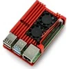 Justpi Oem Raspberry Pi 4B aliumininis radiatorius su dviem ventiliatoriais - dėžutė raudonos spalvos