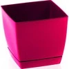 Prosperplast Dekoratyvinis gėlių vazonas su padėklu Coubi Square P 24x24x22cm plast./kreminės sp.