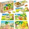 PuzzleOK medinė dėlionė 4 viename vaisių dėlionių rinkinys ananasų kriaušių citrinų obuolių