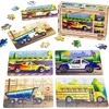 PuzzleOK medinis galvosūkis 4in1 transporto priemonių dėlionės rinkinys Transporto automobiliai