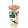 Quokka Liquid Cube - Stiklinis puodelis 540 ml su nerūdijančio plieno šiaudeliais (Tropical Toucans).