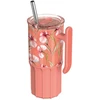 Quokka Umi - 720 ml Stainless Steel Thermal Mug with Straw and Silicone Coaster (Floral Coral)