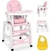 Ricokids Rožinė 5-in-1 kūdikio maitinimo kėdutė, daugiafunkcinė maitinimo kėdutė su reguliuojamu padėklu, supamoji kėdutė, paaukštinimas, vaikiška kėdutė 6-36 mėnesiams