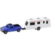 Lean Toys Mėlynas automobilio ir kemperio priekabos metalinis rinkinys