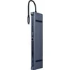 GEMBIRD A-CM-COMBO10-01 USB Type C 10in1 kelių prievadų adapteris USB šakotuvas + HDMI + VGA + PD + kortelių skaitytuvas + LAN + 3,5 mm garso erdvės pilkas