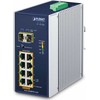 Šakotuvas Planet IP30 pramoninis 8 prievadų 10/100/1000T 802.3at PoE + 2 prievadų 100/1000X SFP Ethernet jungiklis su 12V stiprintuvu (-40 ~ 75 laipsnių C, 250 m išplėtimo režimas, PoE naudojimo šviesos diodas, dviguba 12 V maitinimas ~ 5 padidinti)