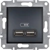 Schneider Electric Asfora Lizdas USB įkrovikliai 2.1A be rėmelio, antracitas EPH2700271