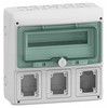 Schneider 13180 Mureva IP65 ant paviršiaus montuojami skirstomieji įrenginiai 1x12, skirti gMRV-1-12+1-NT-T/3 lizdams 3 skylės 90x100mm 13180
