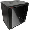 Spinta wisząca 19" 9U 600x450, (opcja dwusekcyjna) drzwi szklane jednoskrzydłowe, tył osłona pełna demontowalna, osłony boczne pełne demontowalne zamykane na klucz, 4 belki, spalva juoda, ALANTEC