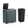 SONGMICS dviejų skyrių atliekų rūšiavimo šiukšliadėžė, 2 x 30 l, antracito spalvos, LTB60GS