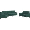 Sofa Sofos komplektas su pagalvėlėmis, 3 dalių, žalias, aksomas