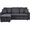 Beliani Išskleidžiamas trijų vietų kampinė sofa NASSJO, sintetinis linas, juoda, dešininė