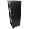 27U serverio spinta 800x1000, stiklinės priekinės durys, perforuotos plieninės galinės durys, spyna, 4 laikančiosios sijos, 4 reguliuojamos kojelės, savarankiškam surinkimui, juodas Q-LANTEC