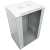 XtendLan 19" sieninė spintelė 18U 600x600, keliamoji galia 60 kg, stiklinės dūmų durys, išskleistos, pilkos spalvos