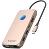 Orico USB-C 12in1 RGB | 2x USB-A 3.1 | 1x USB-A 2.0 | USB-C PD 100W | 1x USB-C 3.1 | 2x HDMI 2.0 4K 60Hz | 1x VGA | 1x Micro SD/SD 3.0 | 1x RJ Gigabit | 1x Garso jungtis - rožinio aukso spalvos