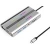 Orico XCR 12in1 RGB USB-C Docking Station 3x USB-A USB-C PD 100W HDMI 4K VGA RJ45 Gigabit SD and Micro SD Card Reader - Sidabrinis