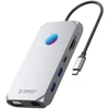 „Orico“ USB-C 12w1 RGB | 3x USB-A 3.1 | 1x USB-A 2.0 | USB-C PD 100W | 1x USB-C 3.1 | 1x HDMI 1.4 4K 30Hz | 1x VGA 1080p | 1x „Micro SD/SD 3.0“ | 1x RJ Gigabit | 1x Garso jungtis - pilka