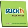 Stickn Lipnūs lapeliai Stick´N 21167, 76x76mm, 100 lapelių, neoninės žalios spalvos
