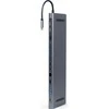 GEMBIRD A-CM-COMBO9-01 USB Type C 9in1 kelių prievadų adapteris USB šakotuvas HDMI VGA PD kortelių skaitytuvas LAN 3.5mm garso erdvė pilkas