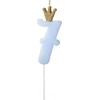 PartyDeco Žvakutė Skaičius su karūna, žydra 9,5cm, Skaičius: 7