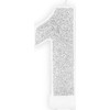 PartyDeco Gimtadienio žvakutė nr 1 sidabrinė blizganti 7cm