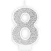 PartyDeco Gimtadienio žvakutė nr 8 sidabrinė blizganti 7cm