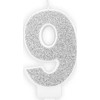 PartyDeco Gimtadienio žvakutė nr 9 sidabrinė blizganti 7cm