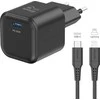 „Swissten“ kelioninis įkroviklis GaN USB-C 35 W PD + duomenų kabelis USB-C – „Lightning“ 1,2 m
