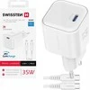 „Swissten“ kelioninis įkroviklis GaN USB-C 35 W PD + duomenų kabelis USB-C - USB-C 1,2 m