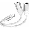 SWISSTEN TEXTILE Įkrovimo garso adapteris USB-C (M) - USB-C (F) - 3,5 mm lizdas, 0,12 m baltas