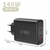 Tech-Protect NC140W-GAN 4-Port laidinis įkroviklis PD 140W / QC3.0 juodos spalvos