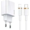 USAMS Tinklo įkroviklis 1xUSB-C T34 20W 5V-3A PD3.0 + kabelis U63 USB-C lightning 20W baltos spalvos (T49) T49OCLN01