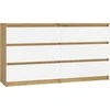 „Top E Shop“ M6 MALWA komoda su 6 stalčiais, 140 cm, ąžuolo medienos, „Artisan/Baltas“.