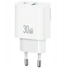 Laidinis įkroviklis USAMS CC316 T65 30W 1xUSB-C 1xUSB-A Fast Charging baltos spalvos