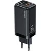USAMS Tinklo įkroviklis 1xUSB-C+1xUSB T47 65W PD Fast Charging Super Si juodos spalvos CC153TC01 (US-CC153)