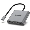 UNITEK V1404A vaizdo kabelio adapteris 0,15 m C tipo USB 2 x DisplayPort Pilka
